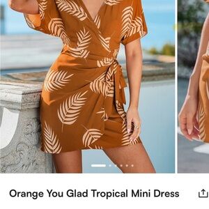 Cupshe Orange Tropical Leaf Mini Dress